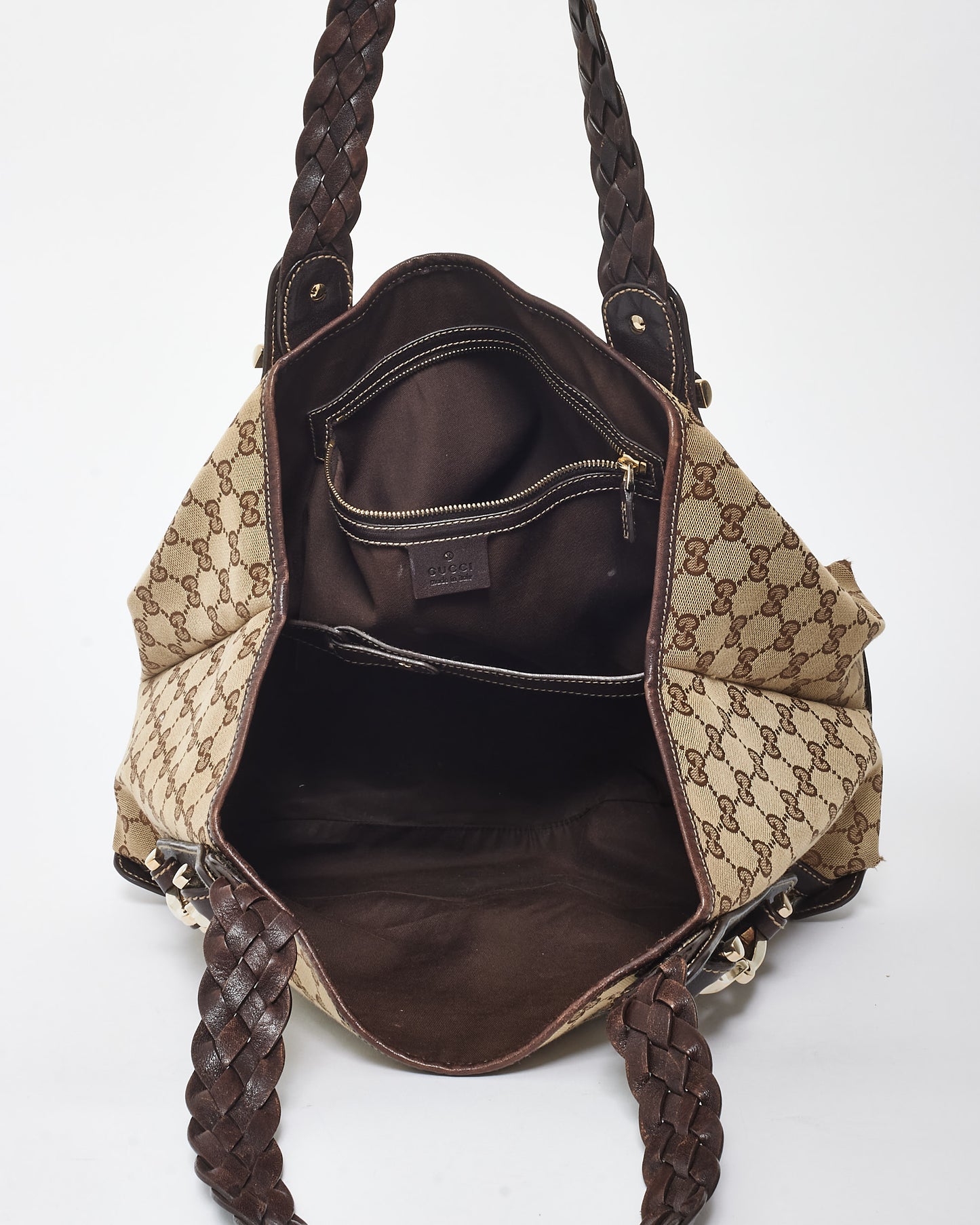 Gucci Vintage Brown Monogram Canvas 
Horsebit Hobo Bag