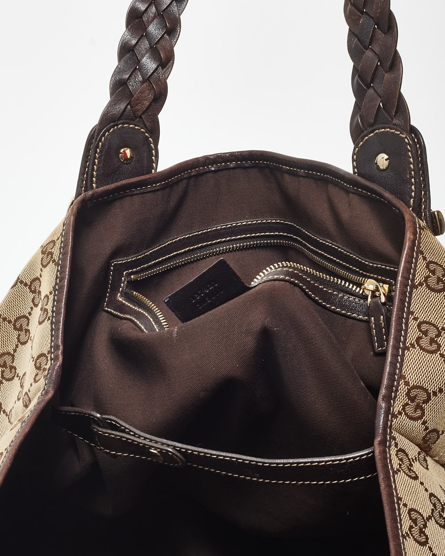 Gucci Vintage Brown Monogram Canvas 
Horsebit Hobo Bag