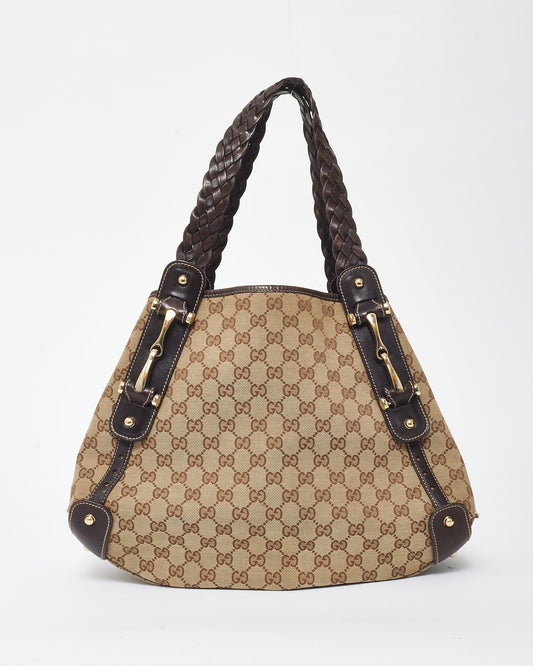 Gucci Vintage Brown Monogram Canvas 
Horsebit Hobo Bag