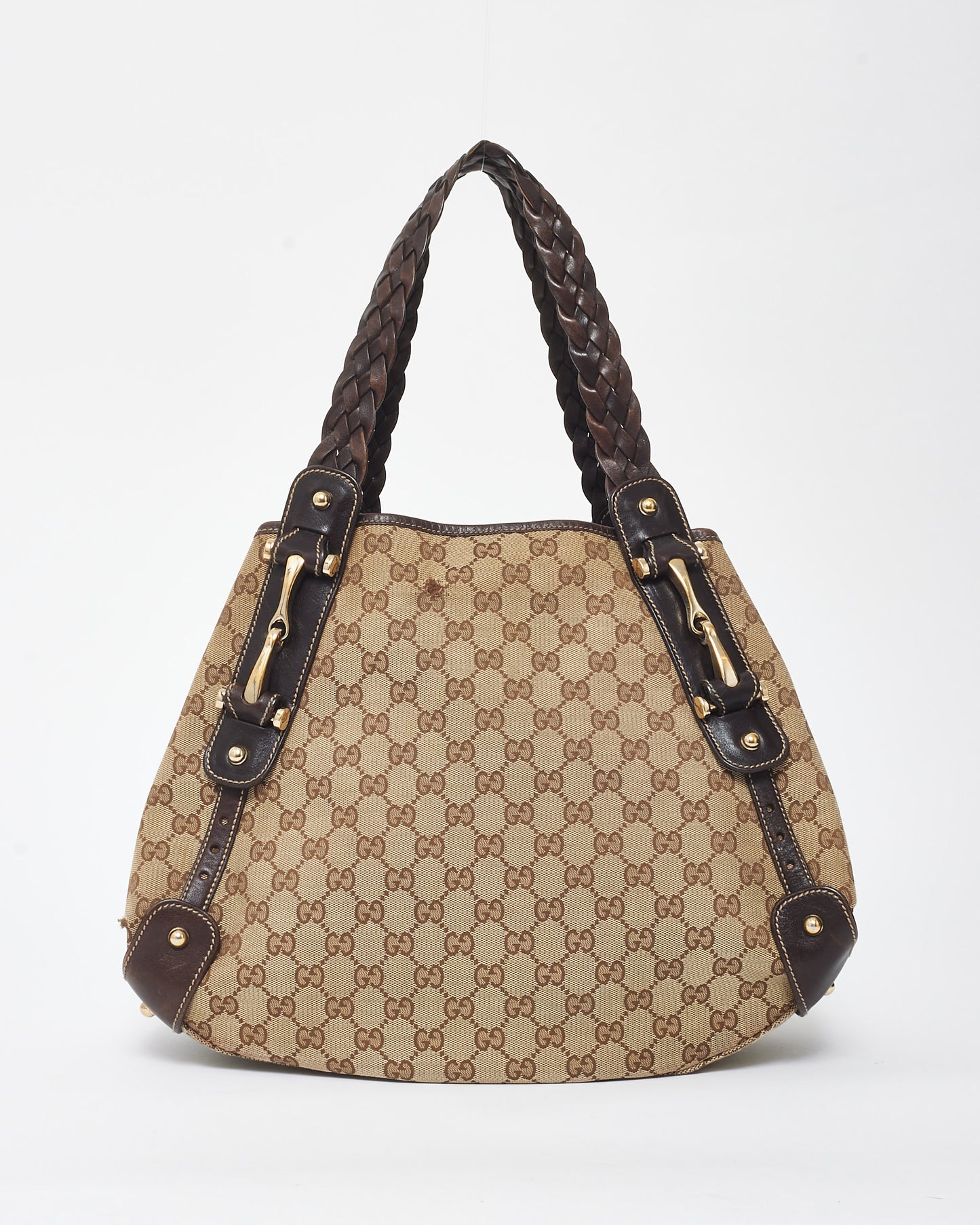 Gucci Vintage Brown Monogram Canvas 
Horsebit Hobo Bag