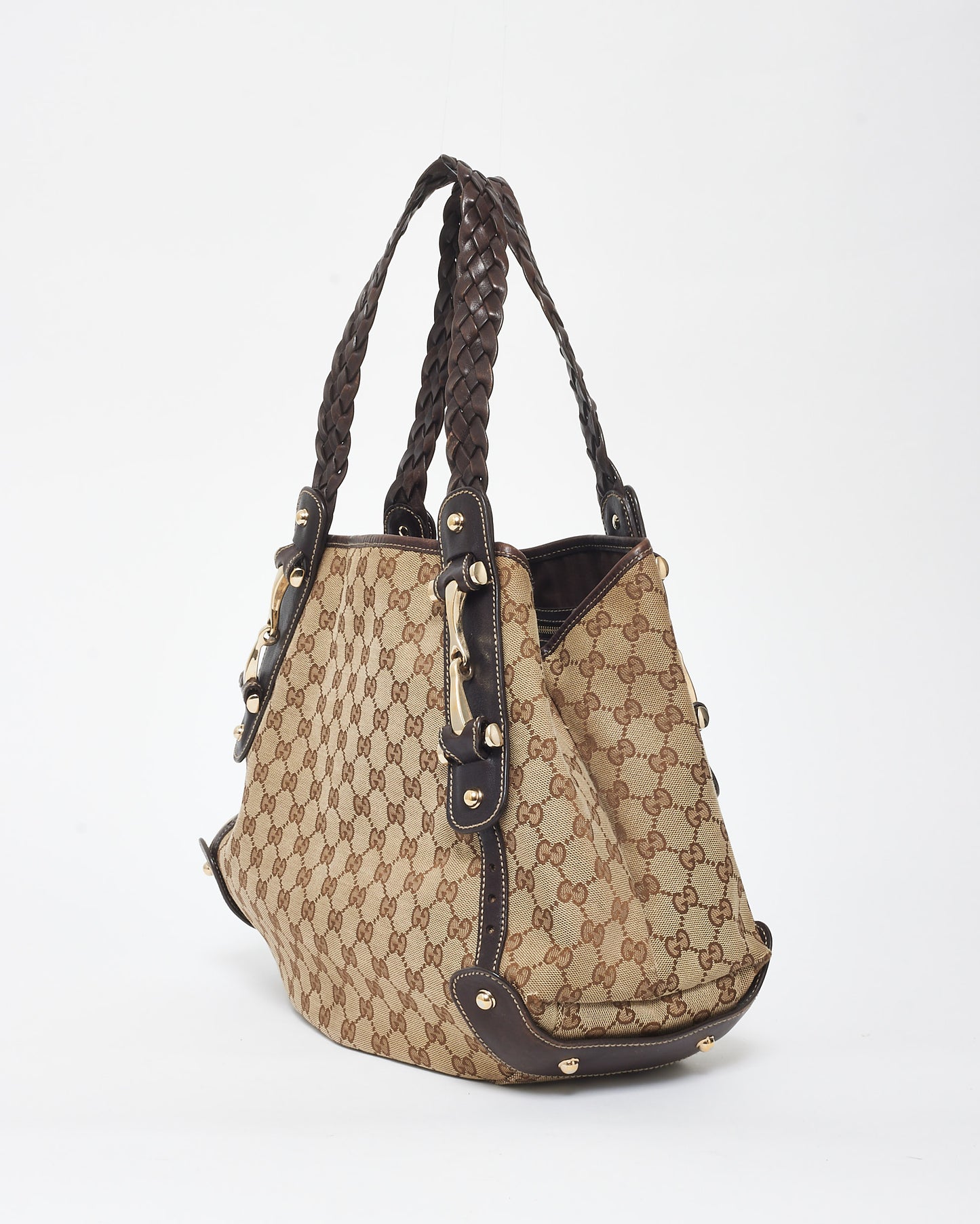 Gucci Vintage Brown Monogram Canvas 
Horsebit Hobo Bag