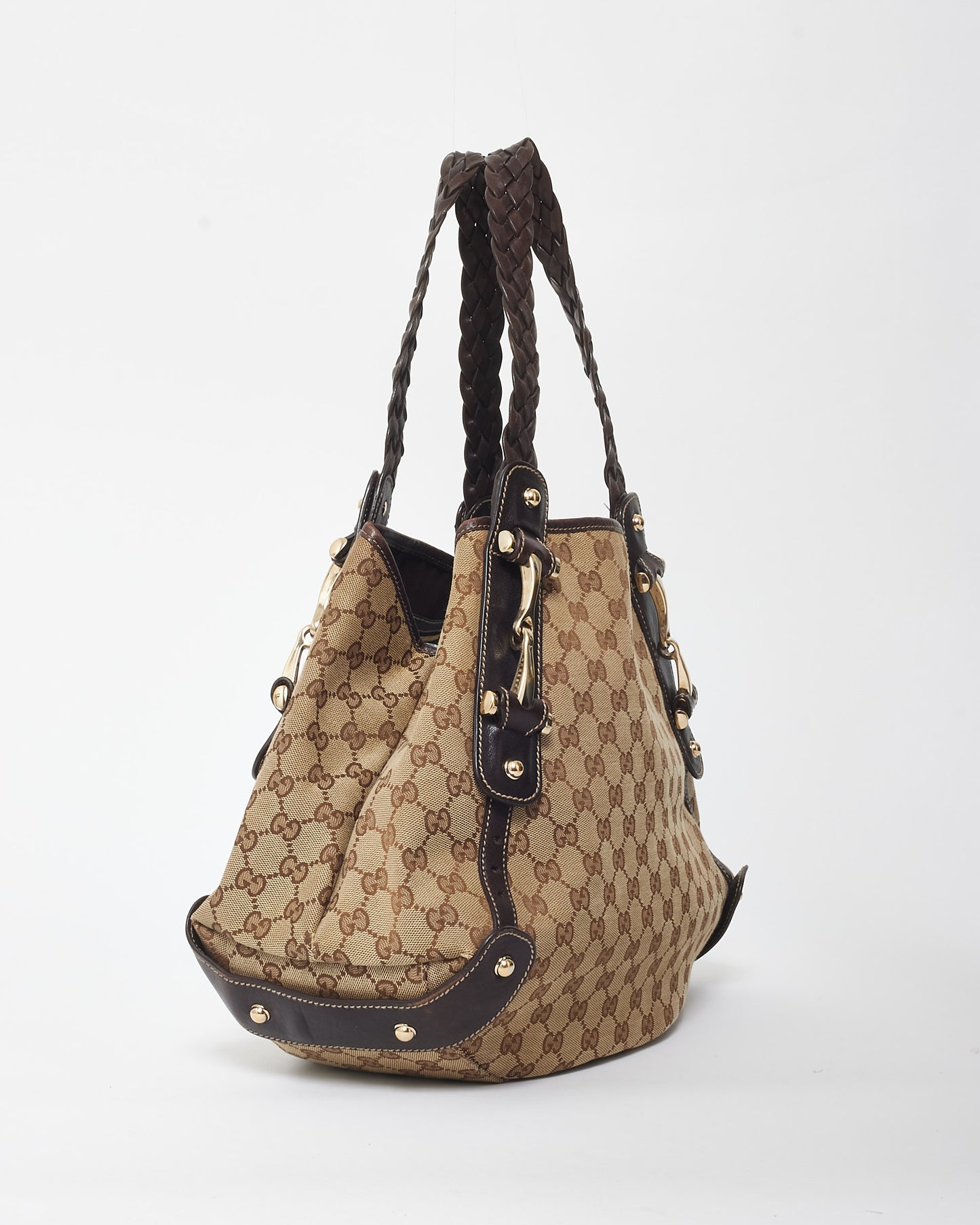 Gucci Vintage Brown Monogram Canvas 
Horsebit Hobo Bag