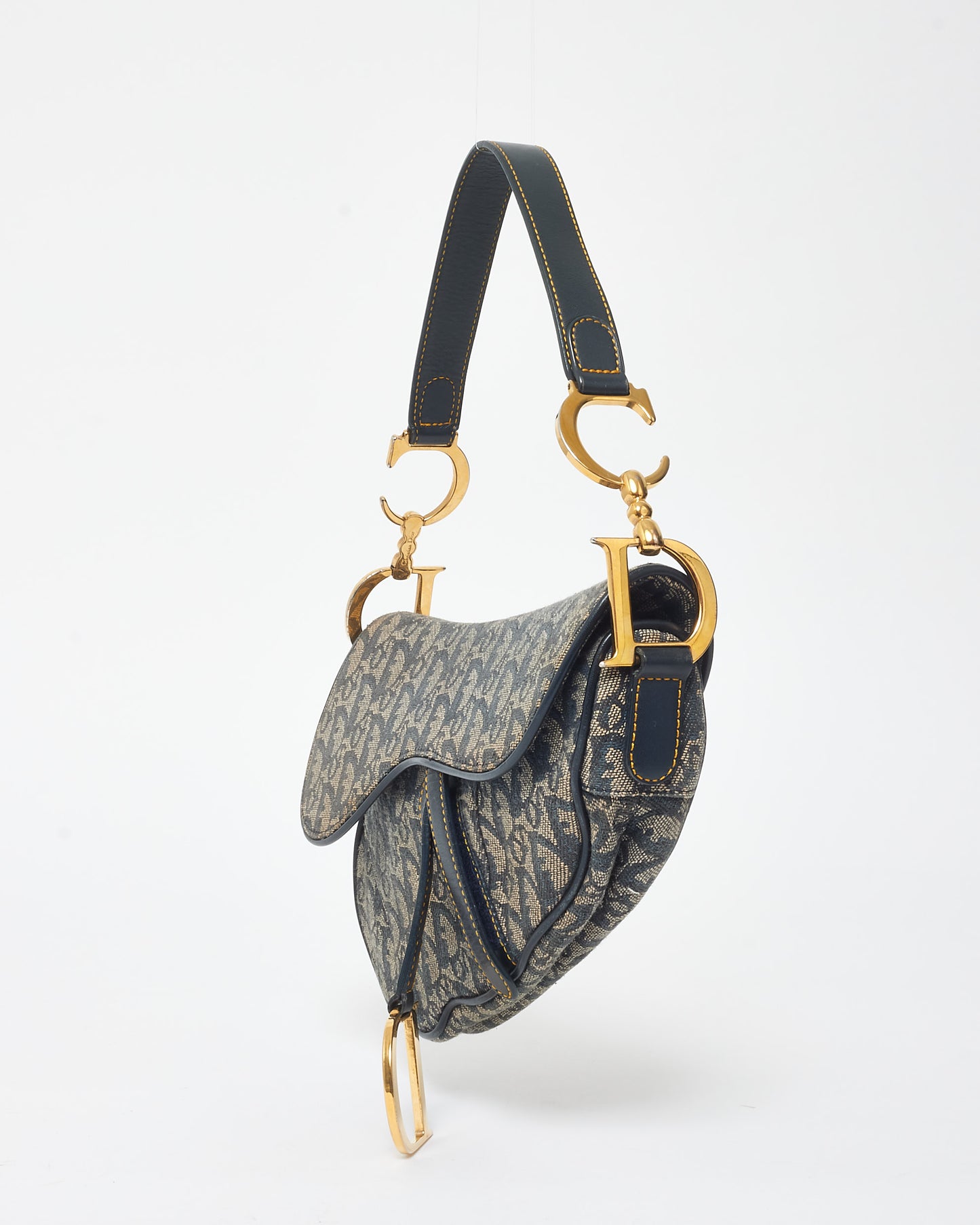 Dior Vintage Navy Blue Oblique Canvas Saddle Bag