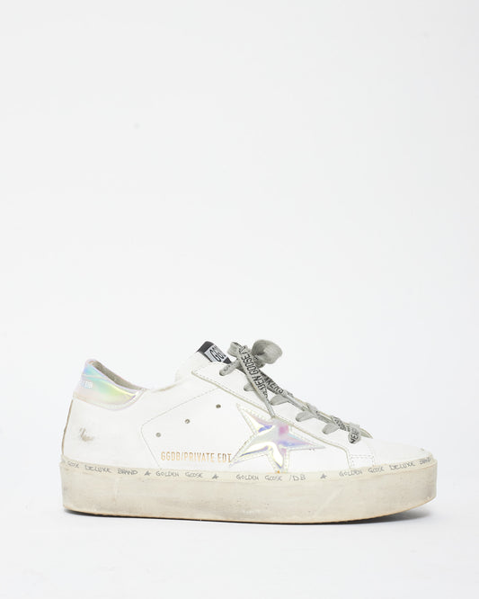 Golden Goose White Leather 
Holographic Hi Star Sneaker - 36