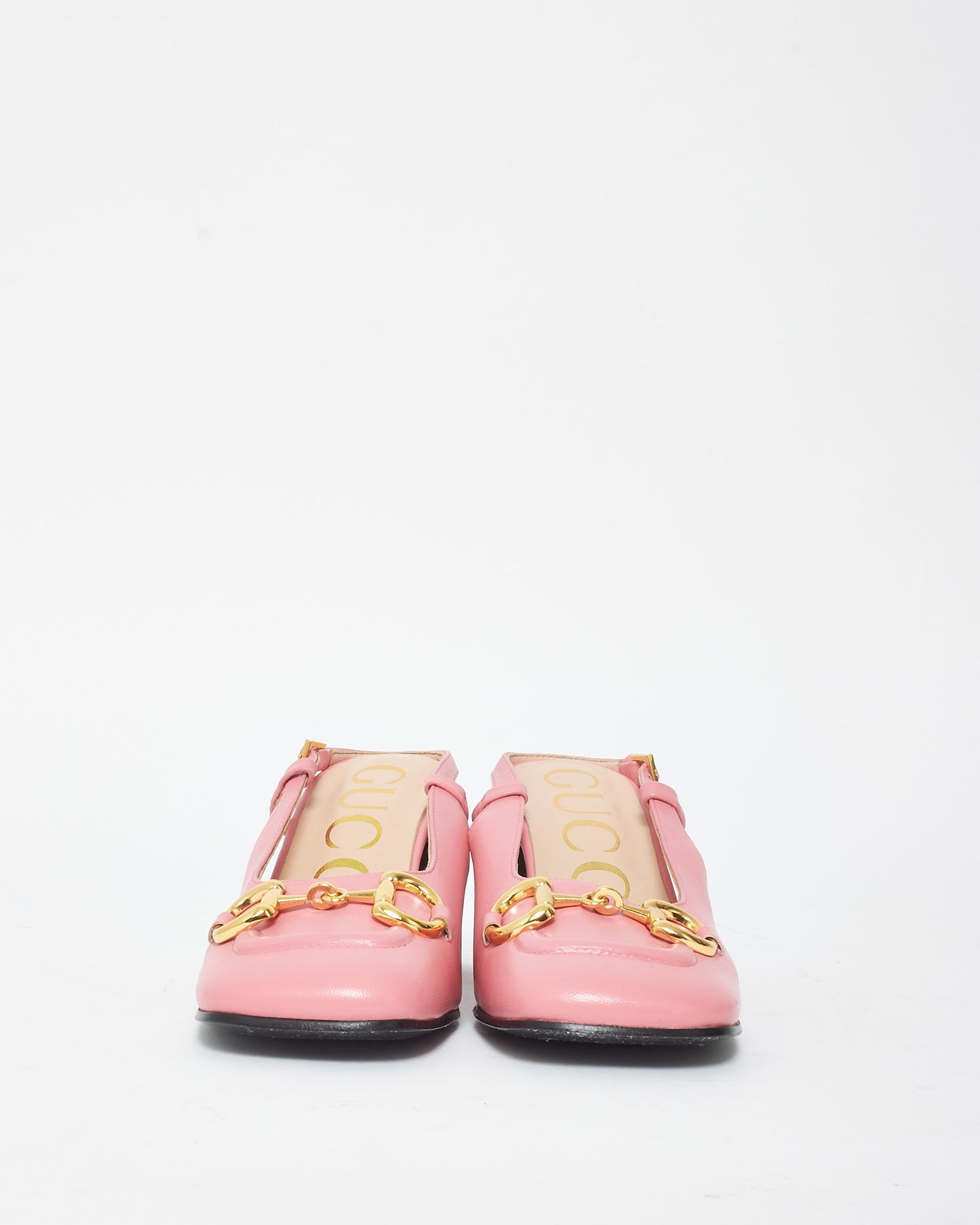 Gucci Pink Leather Horsebit Slingback Block Heels - 38