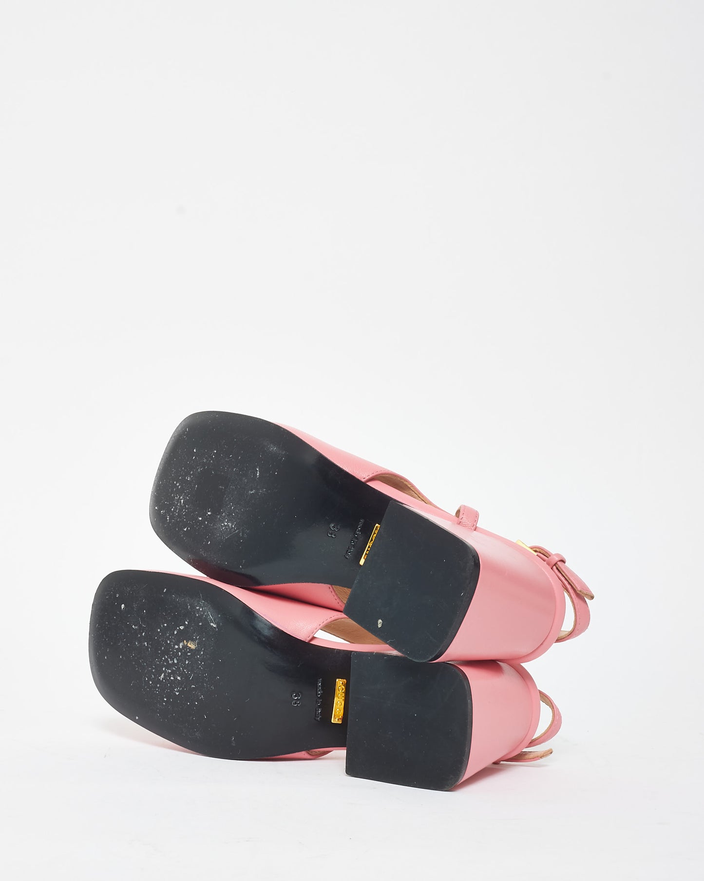 Gucci Pink Leather Horsebit Slingback Block Heels - 38