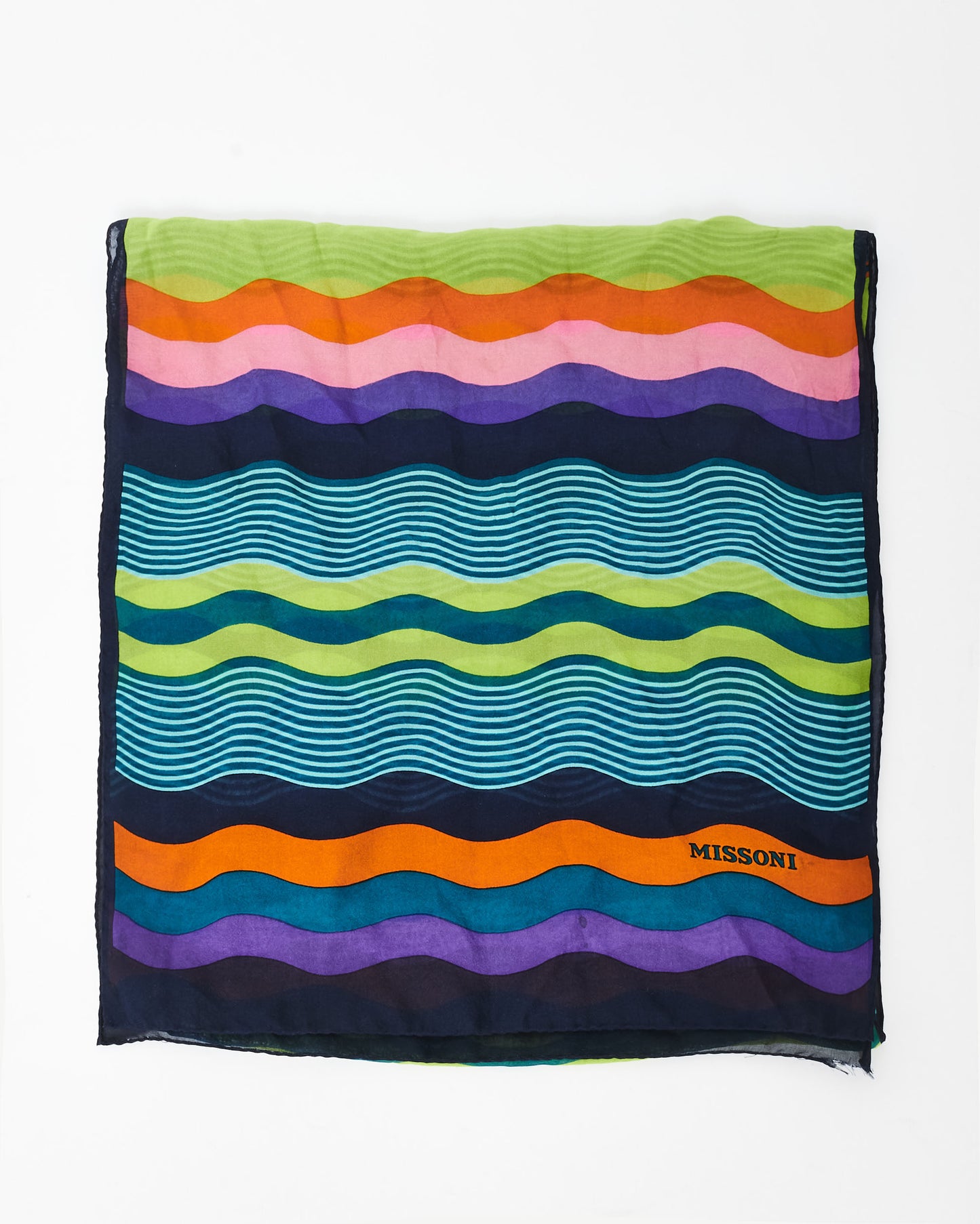 Missoni Green Orange 
Purple Multi Wave Silk Scarf