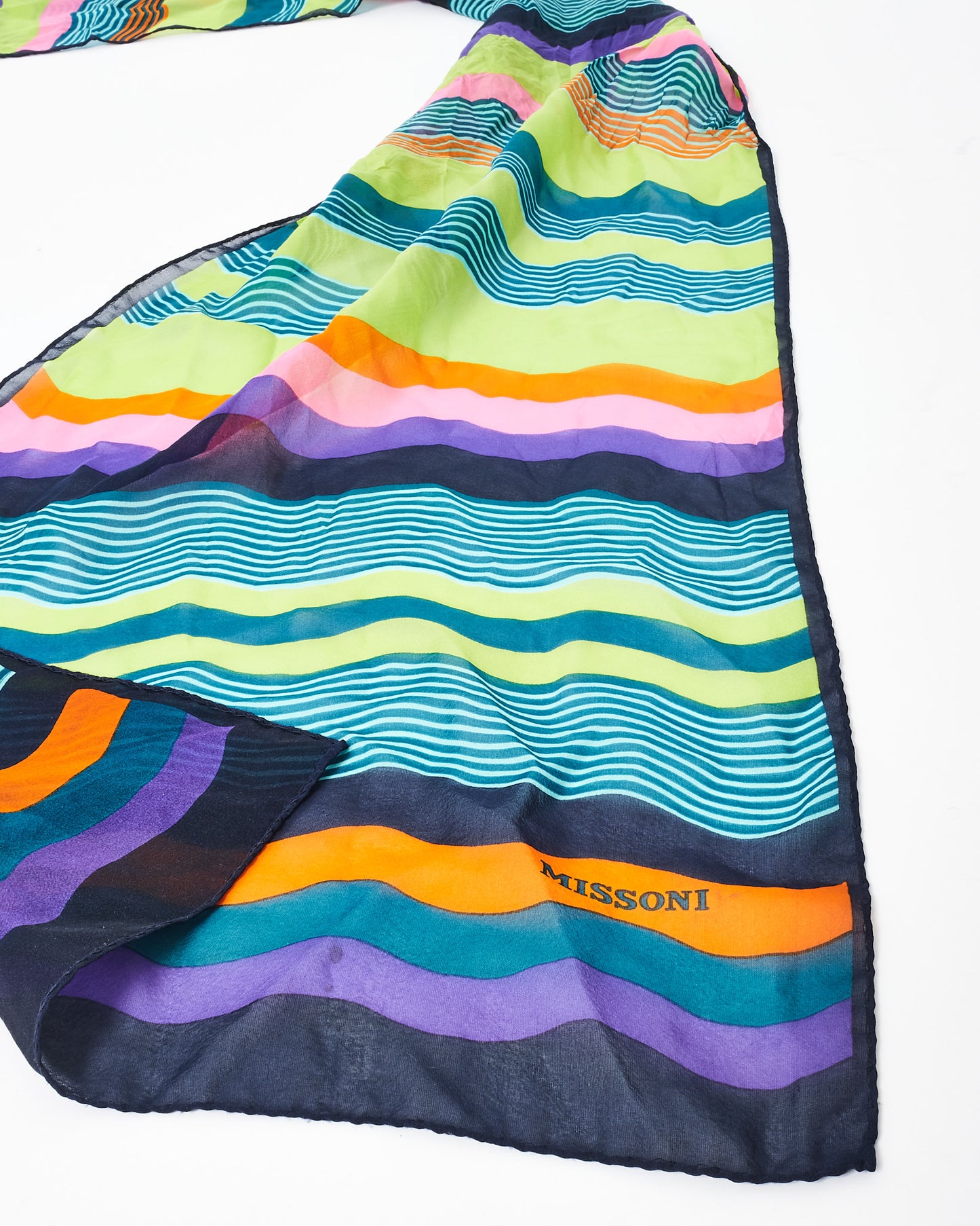 Missoni Green Orange 
Purple Multi Wave Silk Scarf