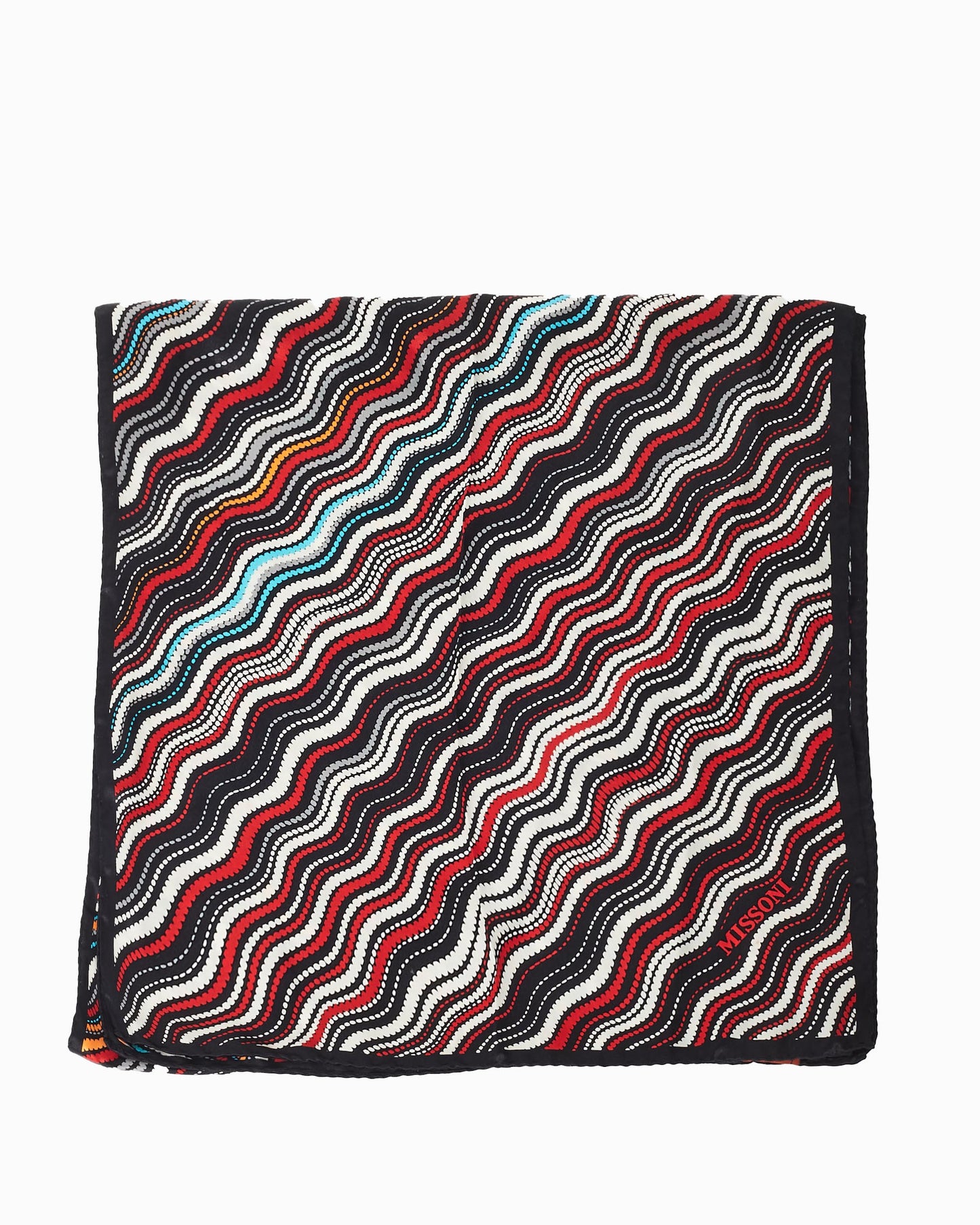 Missoni Black Orange Red 
Blue Wave Silk Scarf