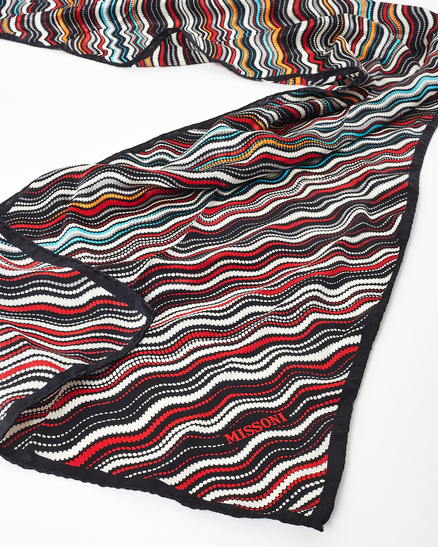 Missoni Black Orange Red 
Blue Wave Silk Scarf