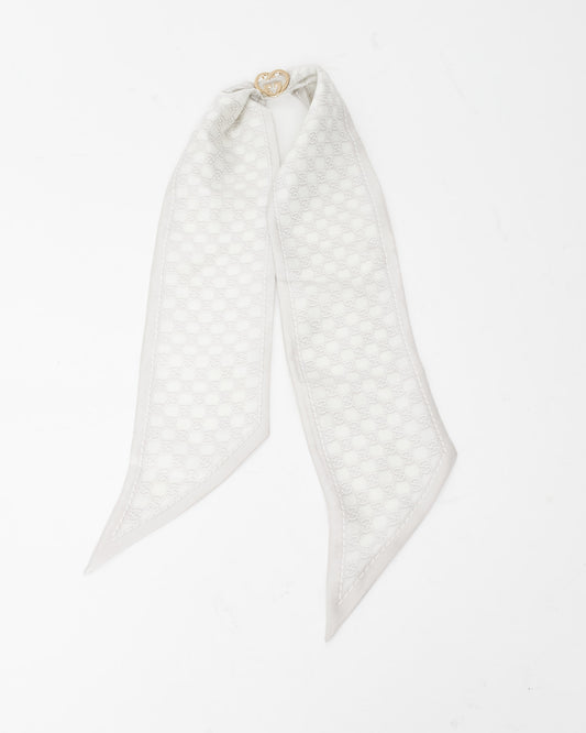 Gucci Light Grey Silk Monogram Heart Charm Neck Scarf