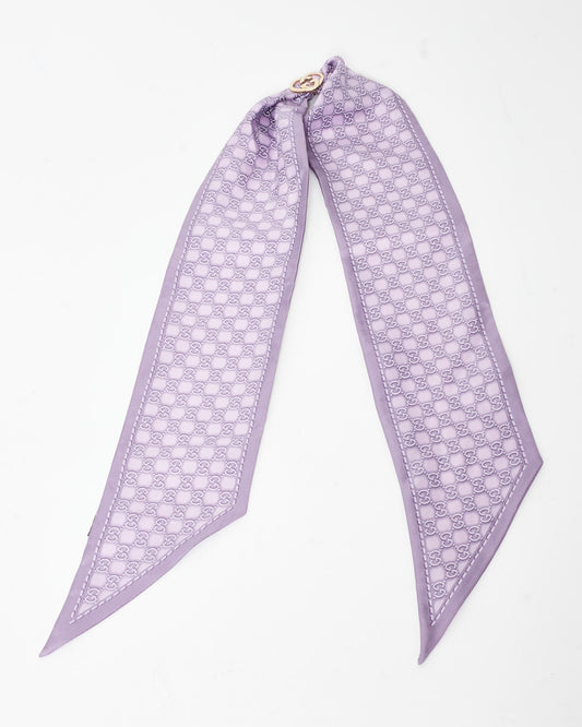 Gucci Lavender Silk Monogram Heart Charm Neck Scarf