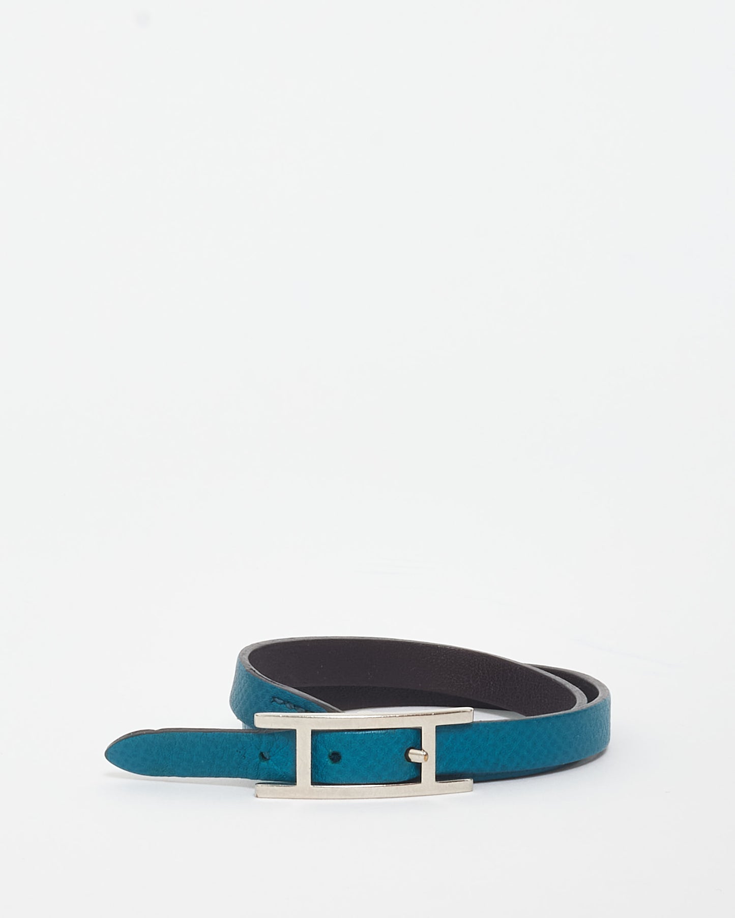 Hermès Teal/ Black Leather Behapi Bracelet - S