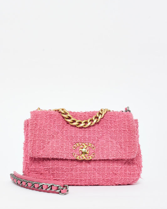 Chanel Dark Pink Tweed Chanel 19 Crossbody Bag