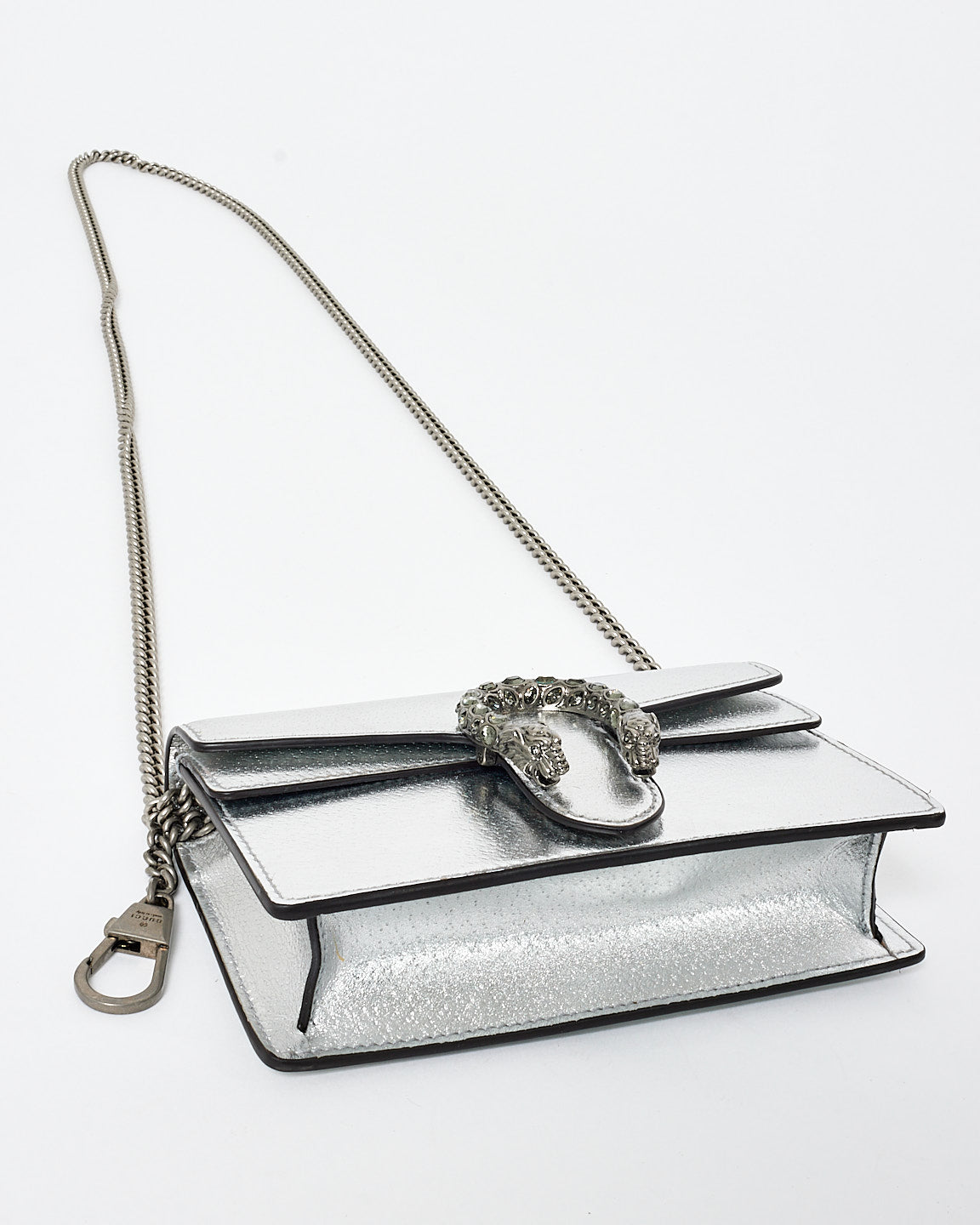 Gucci Silver Leather 
Jewel Super Mini Dionysus Crossbody Bag