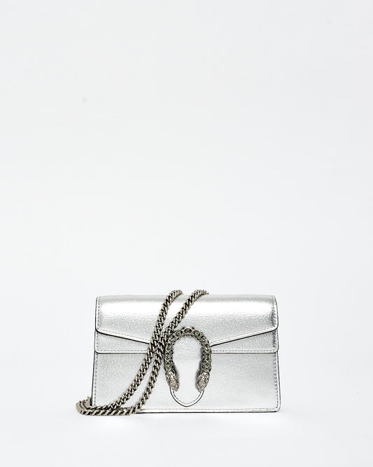 Gucci Silver Leather 
Jewel Super Mini Dionysus Crossbody Bag