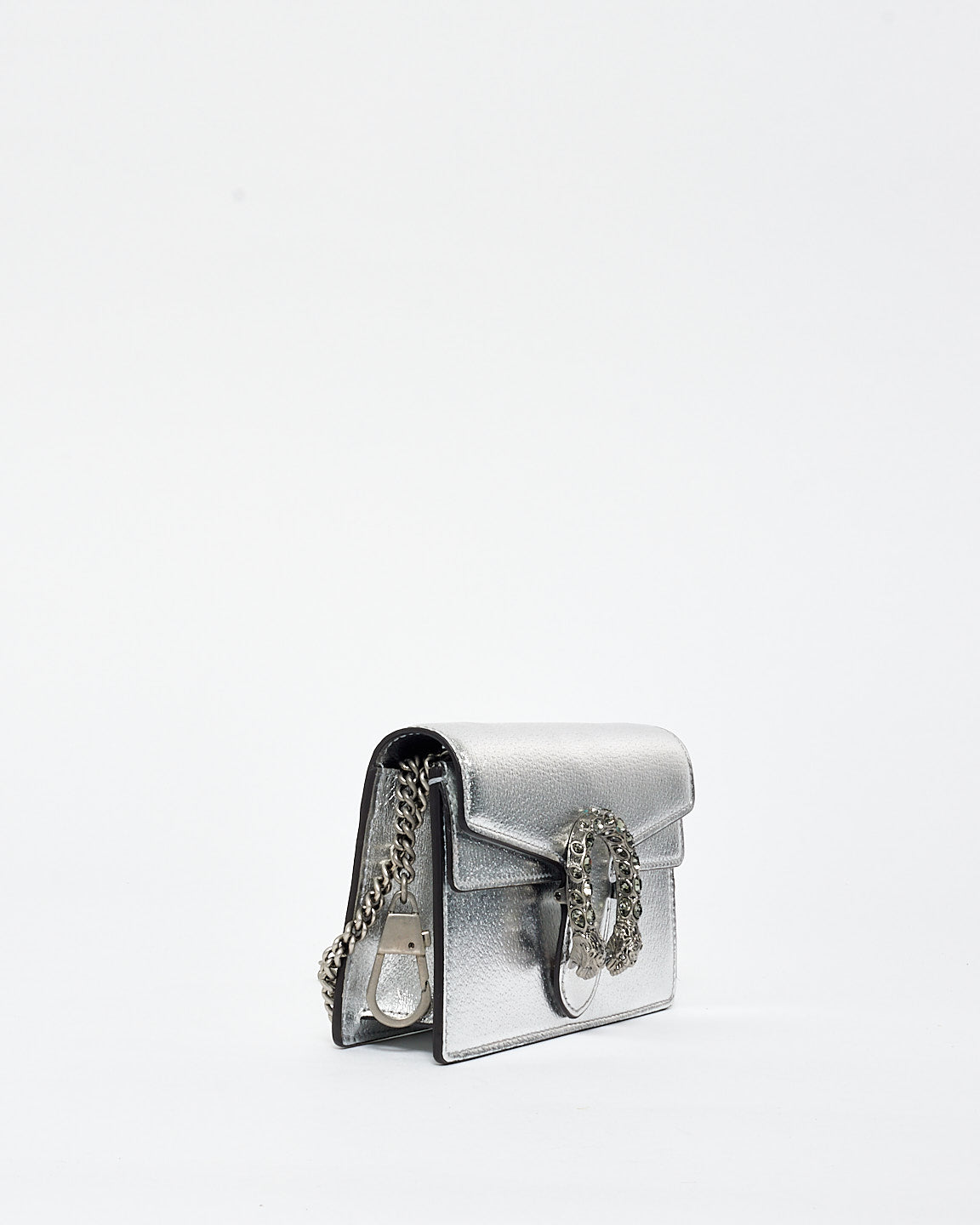 Gucci Silver Leather 
Jewel Super Mini Dionysus Crossbody Bag