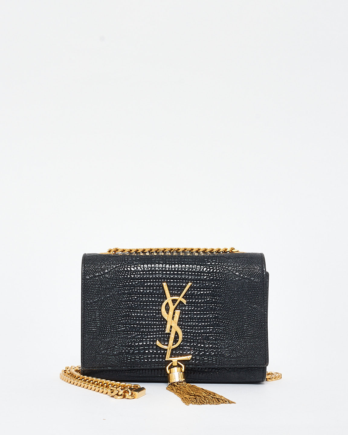 Saint Laurent Black Croc Embossed Leather Kate Tassle Crossbody Bag