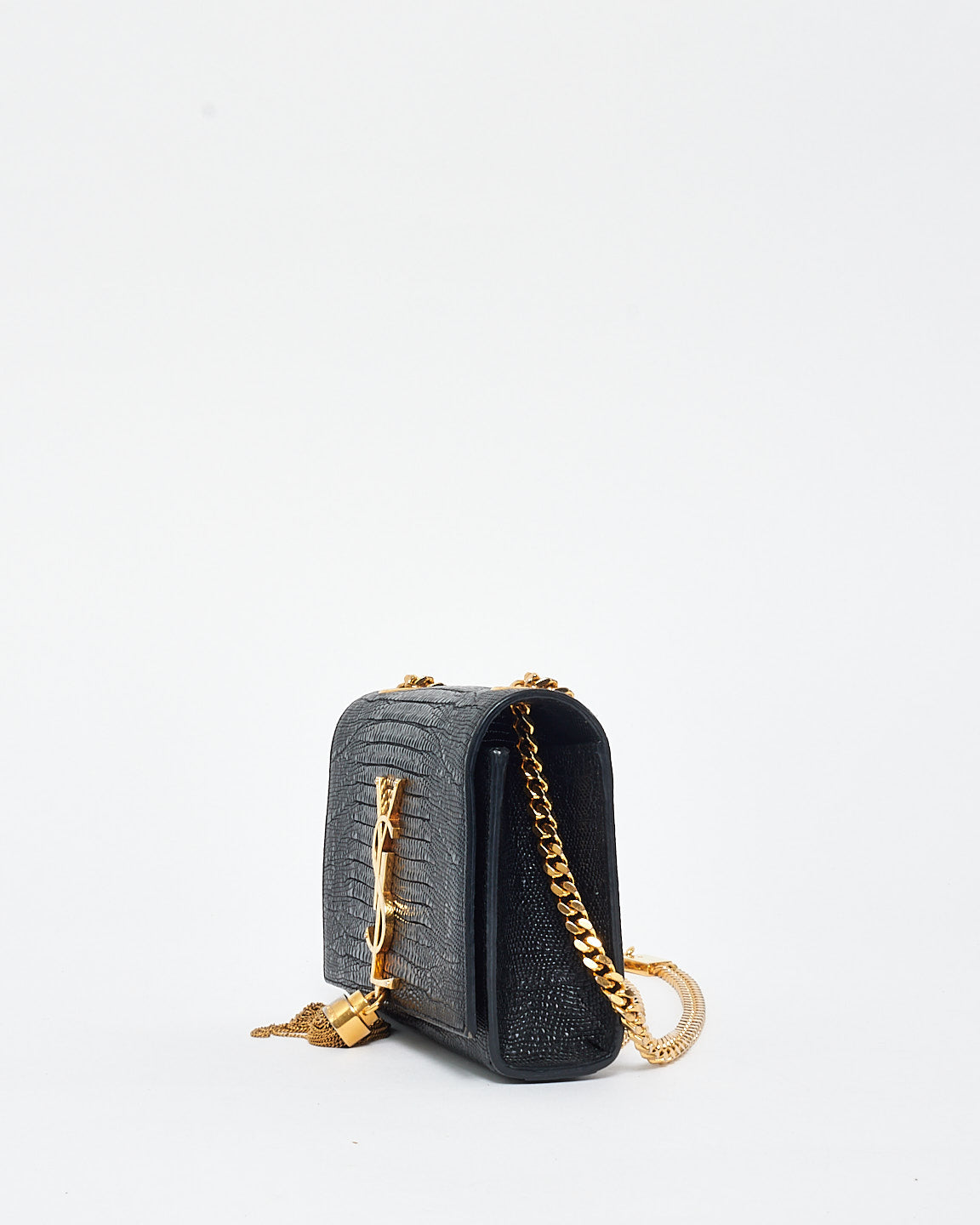 Saint Laurent Black Croc Embossed Leather Kate Tassle Crossbody Bag