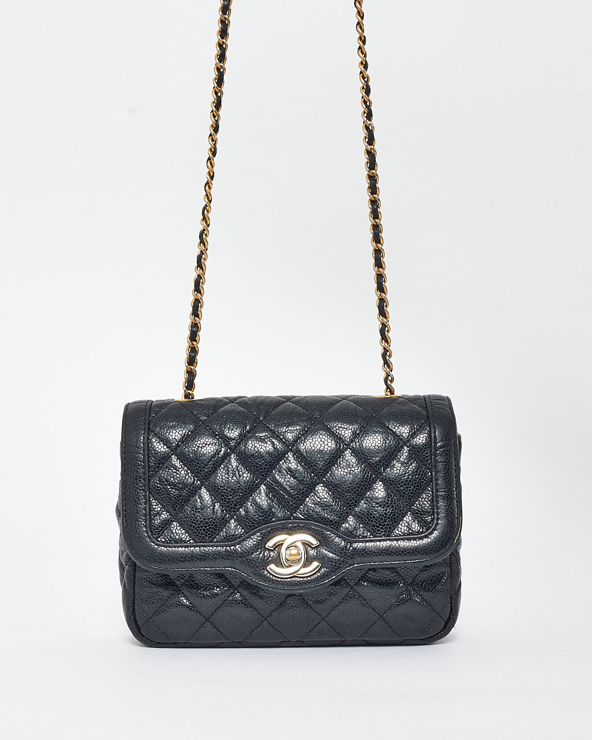 Chanel Vintage Black Caviar Leather Diana Crossbody Camera Bag