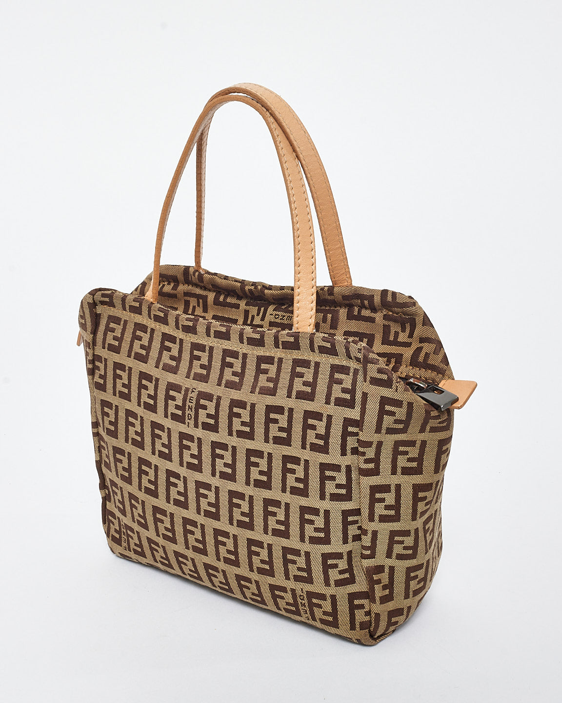 Fendi Vintage Brown Canvas Zucchino Logo Mini Tote Bag