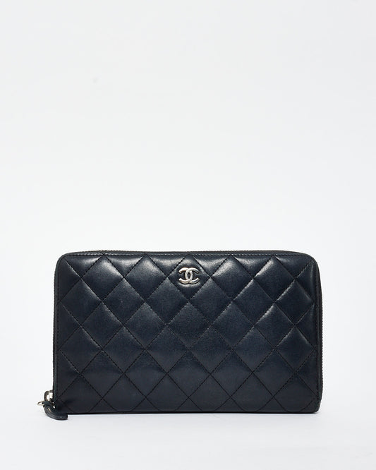 Chanel Black Lambskin Leather Continental Long Zip Wallet