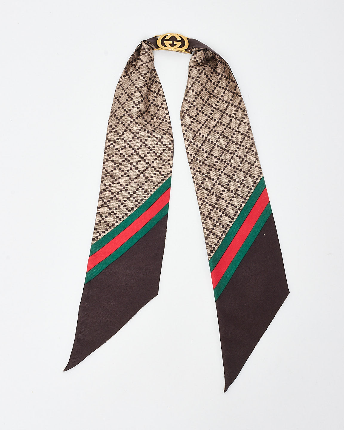 Gucci Brown Silk 
Charm Logo Neck Scarf