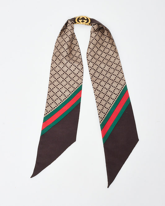 Gucci Brown Silk 
Charm Logo Neck Scarf