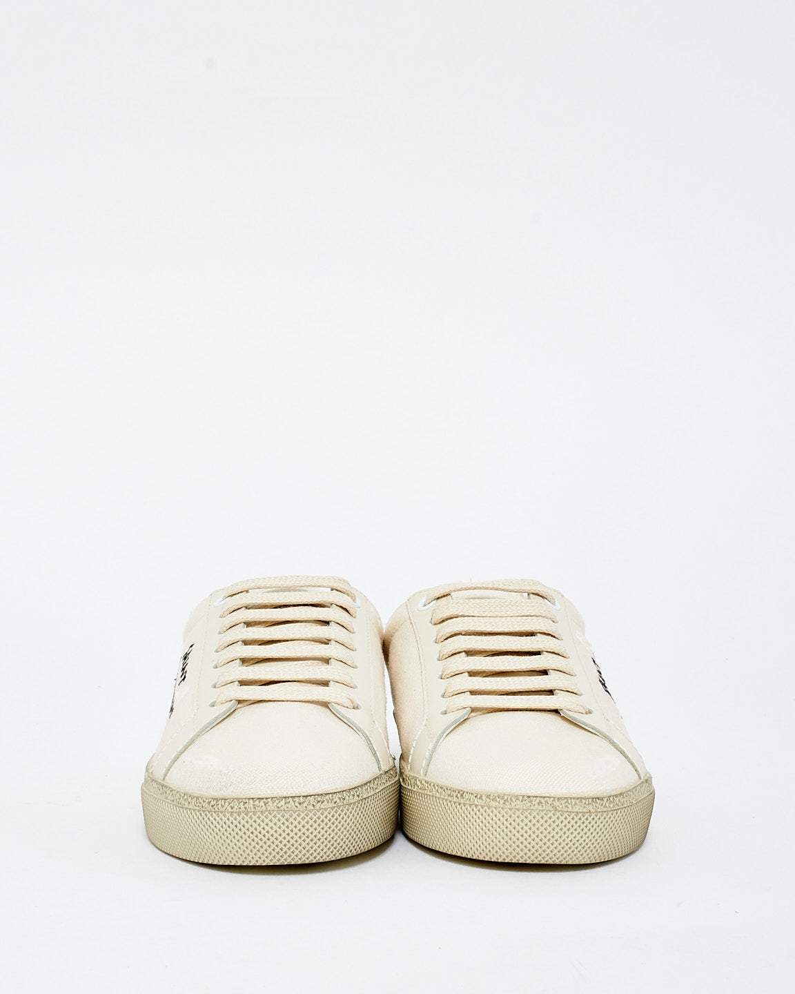 Saint Laurent Ivory Distressed Canvas Logo Sneaker - 35