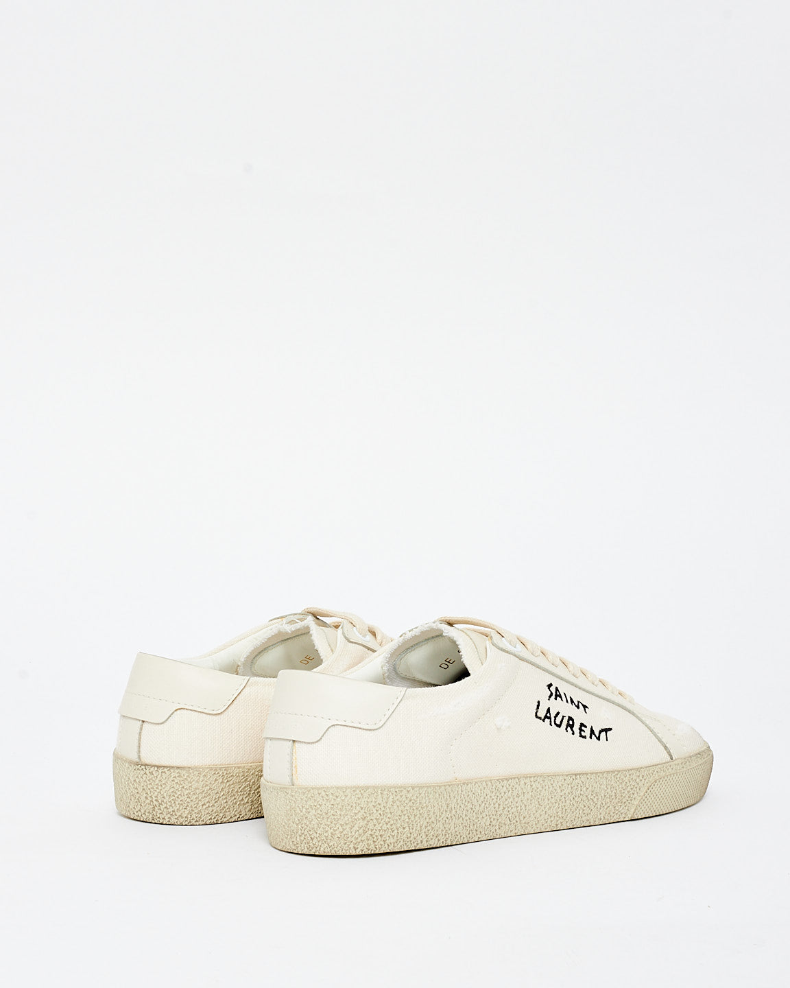 Saint Laurent Ivory Distressed Canvas Logo Sneaker - 35