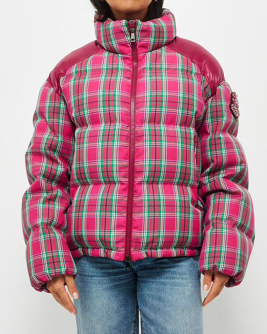 Moncler Pink 
Green Plaid Down Puffer Jacket - 4