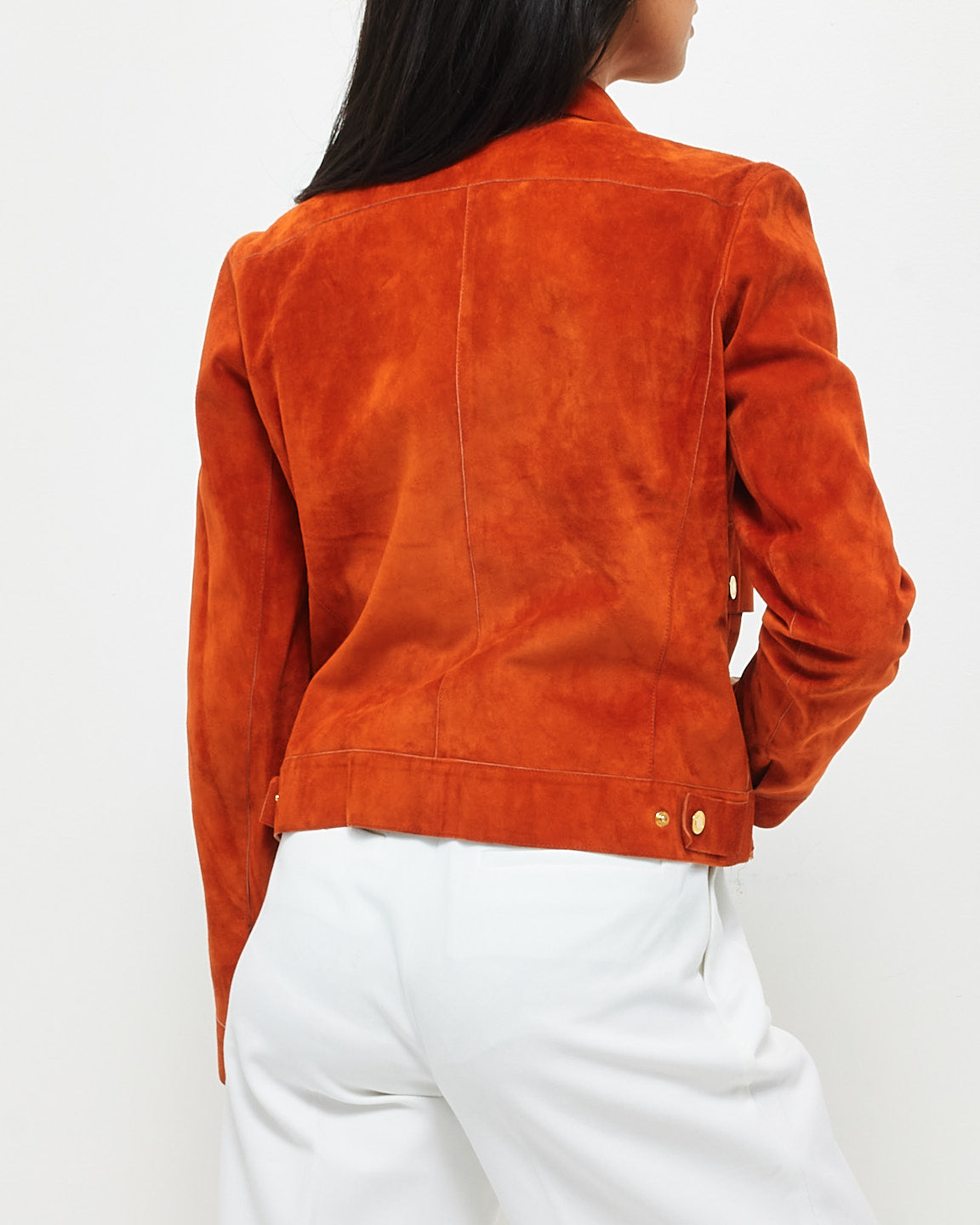 Gucci Orange Suede 
Leather Lining Fitted Cropped Jacket - 42