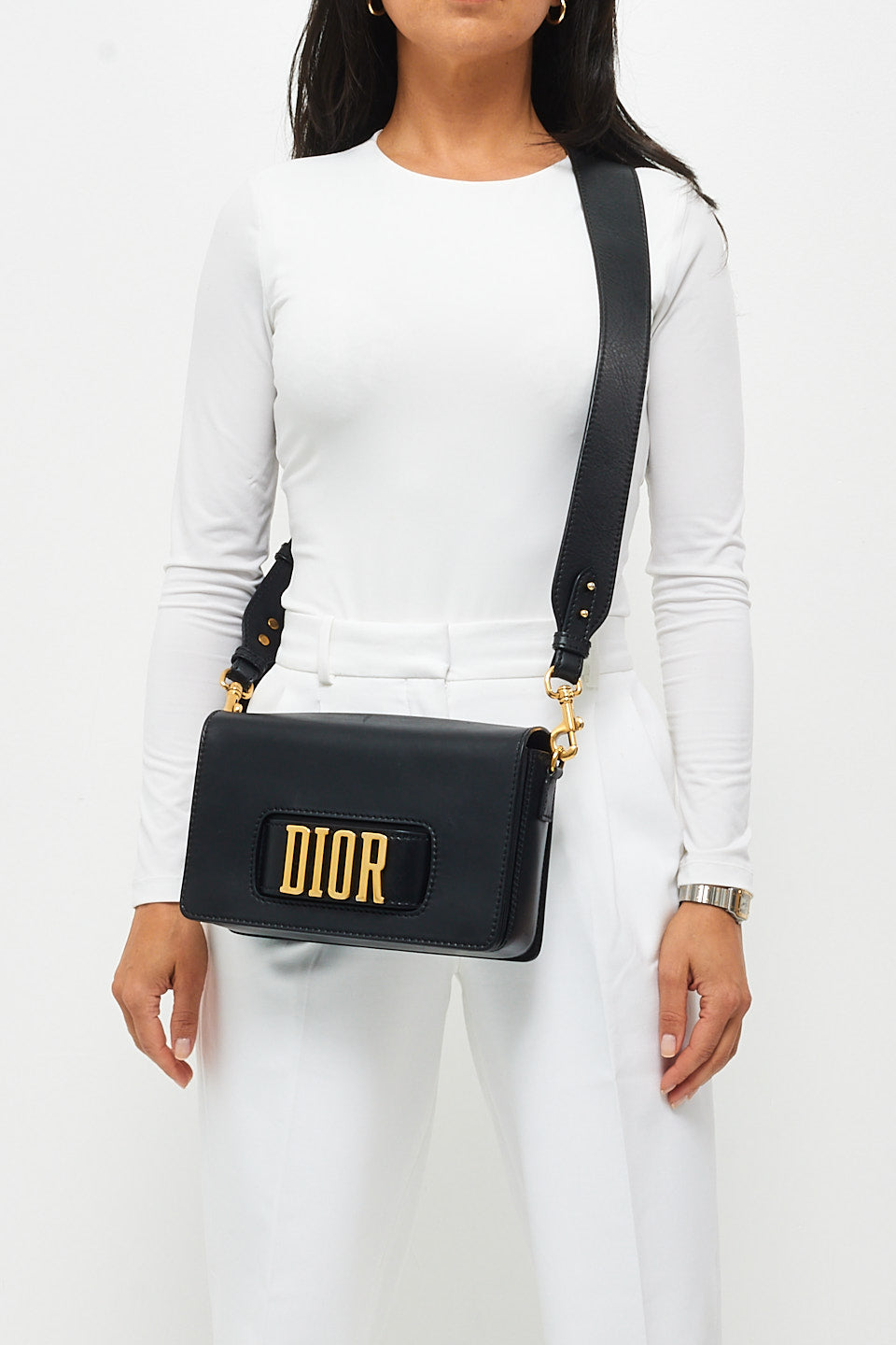 Dior Black Leather Logo Revolution Crossbody Bag