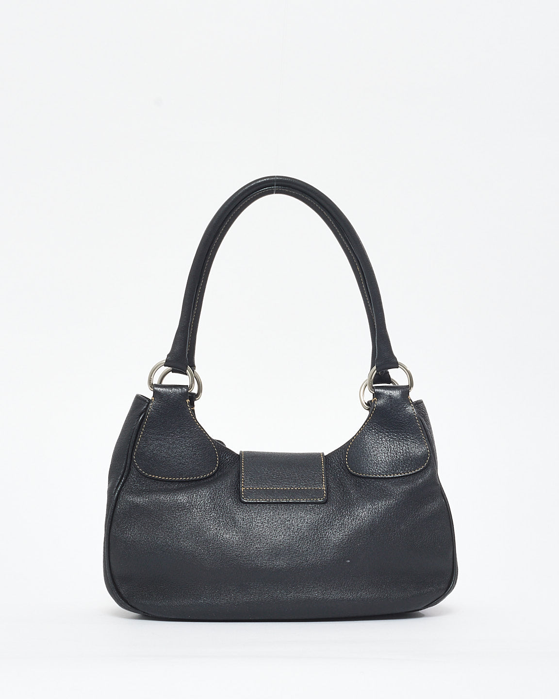 Prada Black Leather Wide Buckle Shoulder Bag