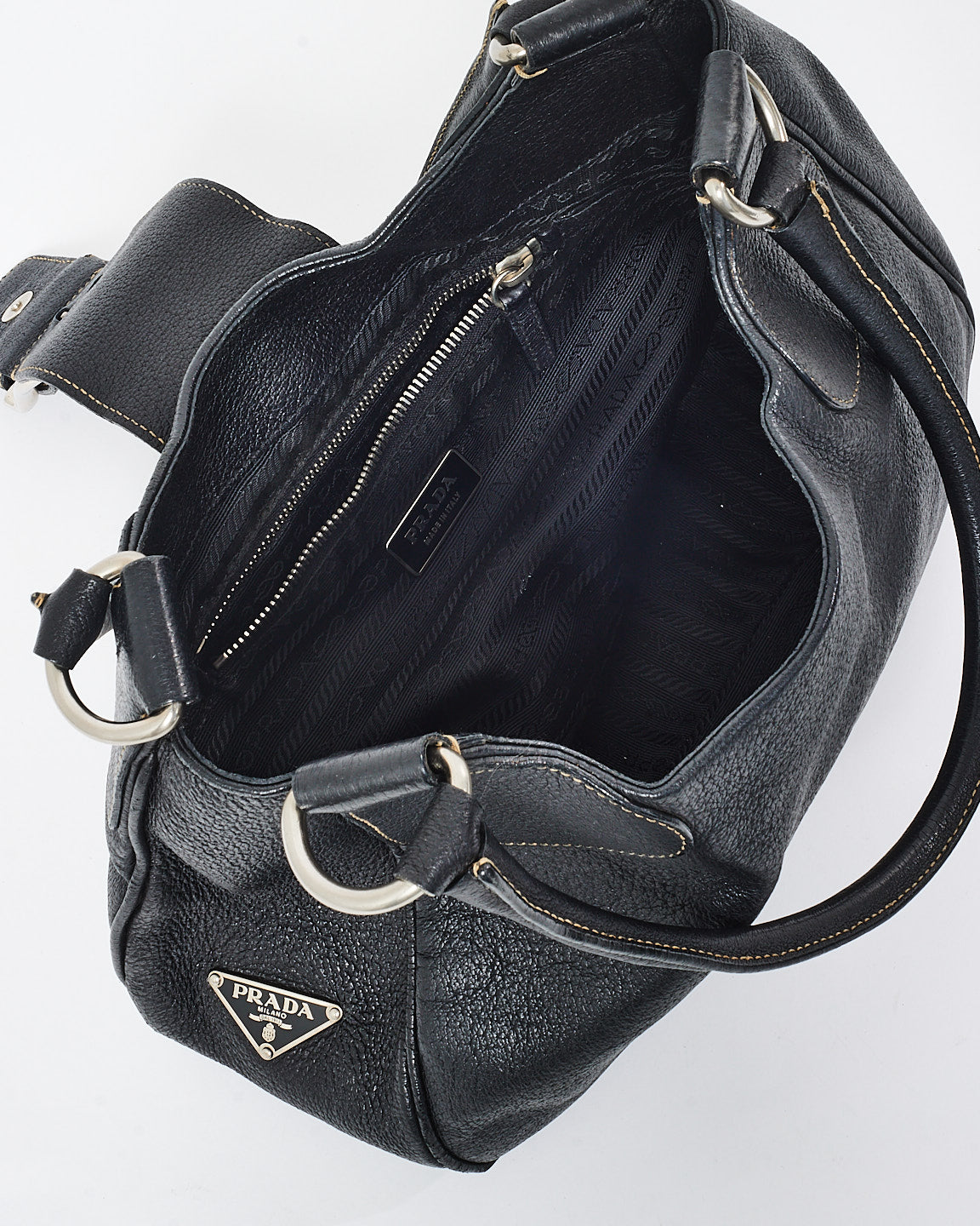 Prada Black Leather Wide Buckle Shoulder Bag