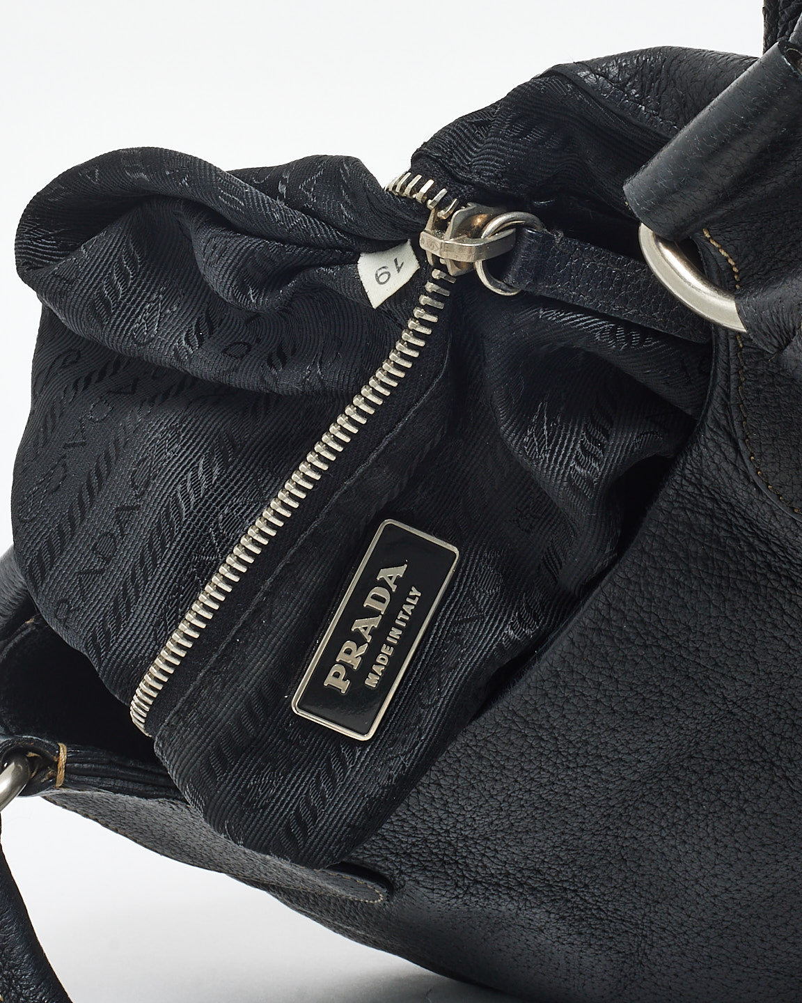 Prada Black Leather Wide Buckle Shoulder Bag