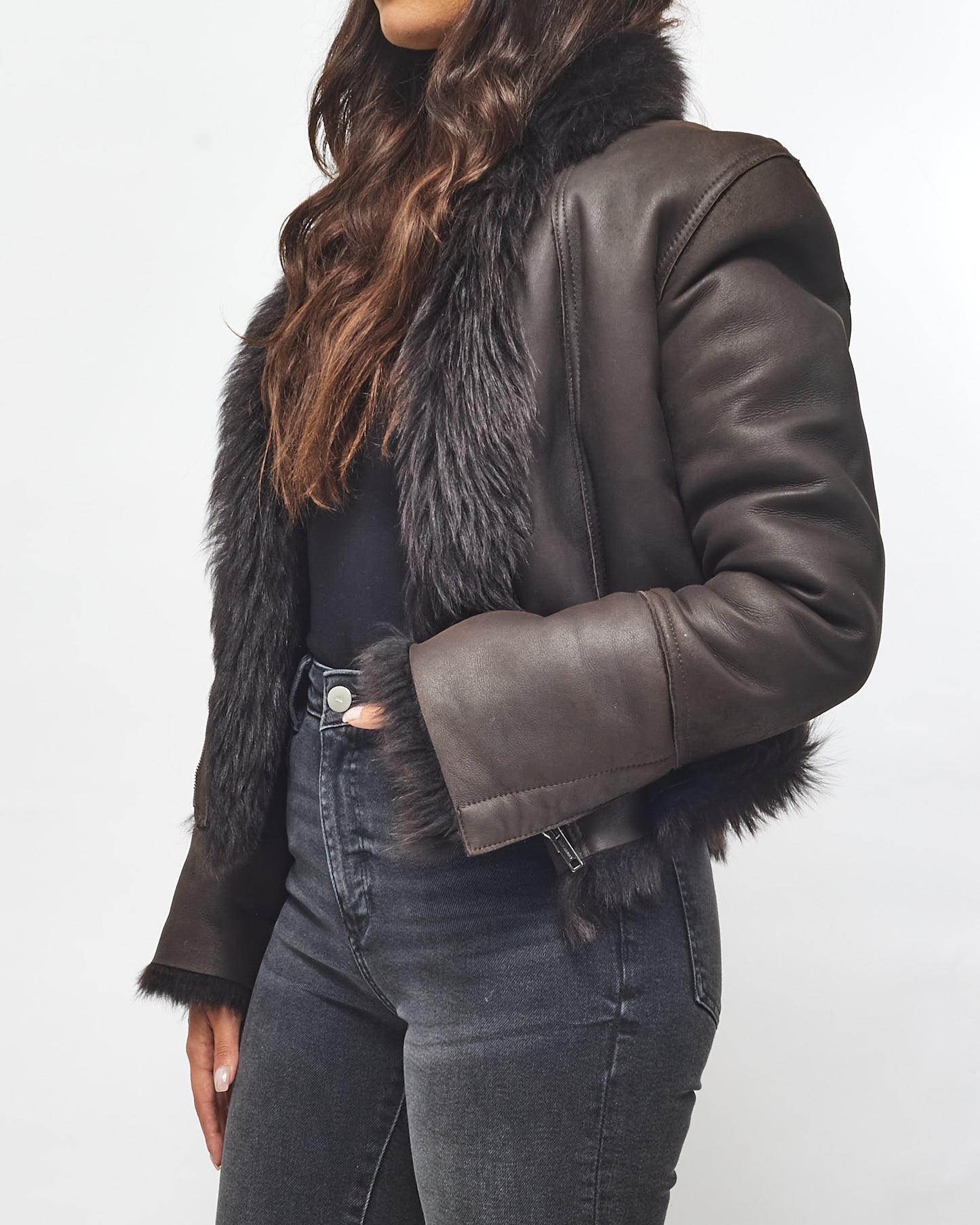 Burberry Chocolate Brown Sheepskin Leather 
Fur Jacket - US 12