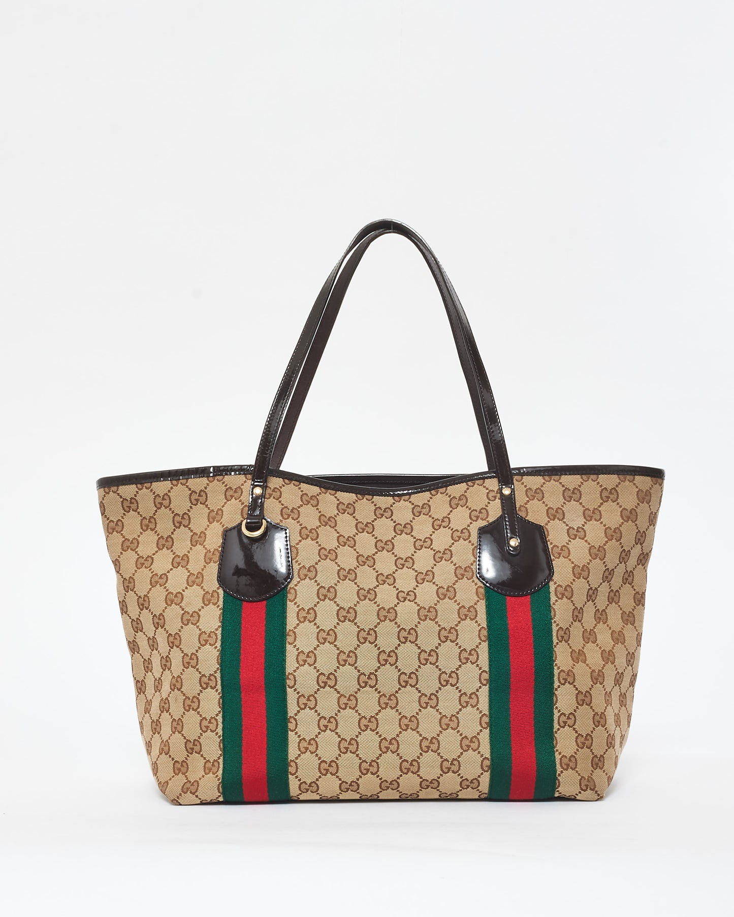 Gucci Brown Monogram Canvas 
Web Jolie Tote (No Charms)