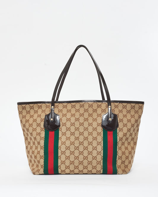 Gucci Brown Monogram Canvas 
Web Jolie Tote (No Charms)