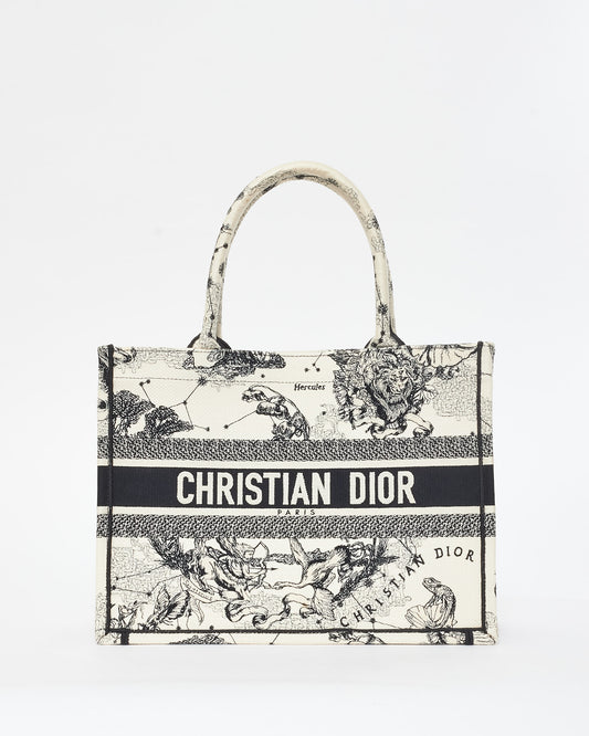 Dior White 
Black Canvas 2022 Toile De Jouy Zodiac Medium Book Tote