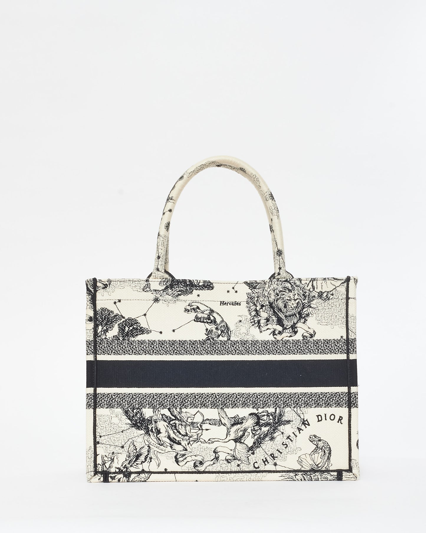 Dior White 
Black Canvas 2022 Toile De Jouy Zodiac Medium Book Tote