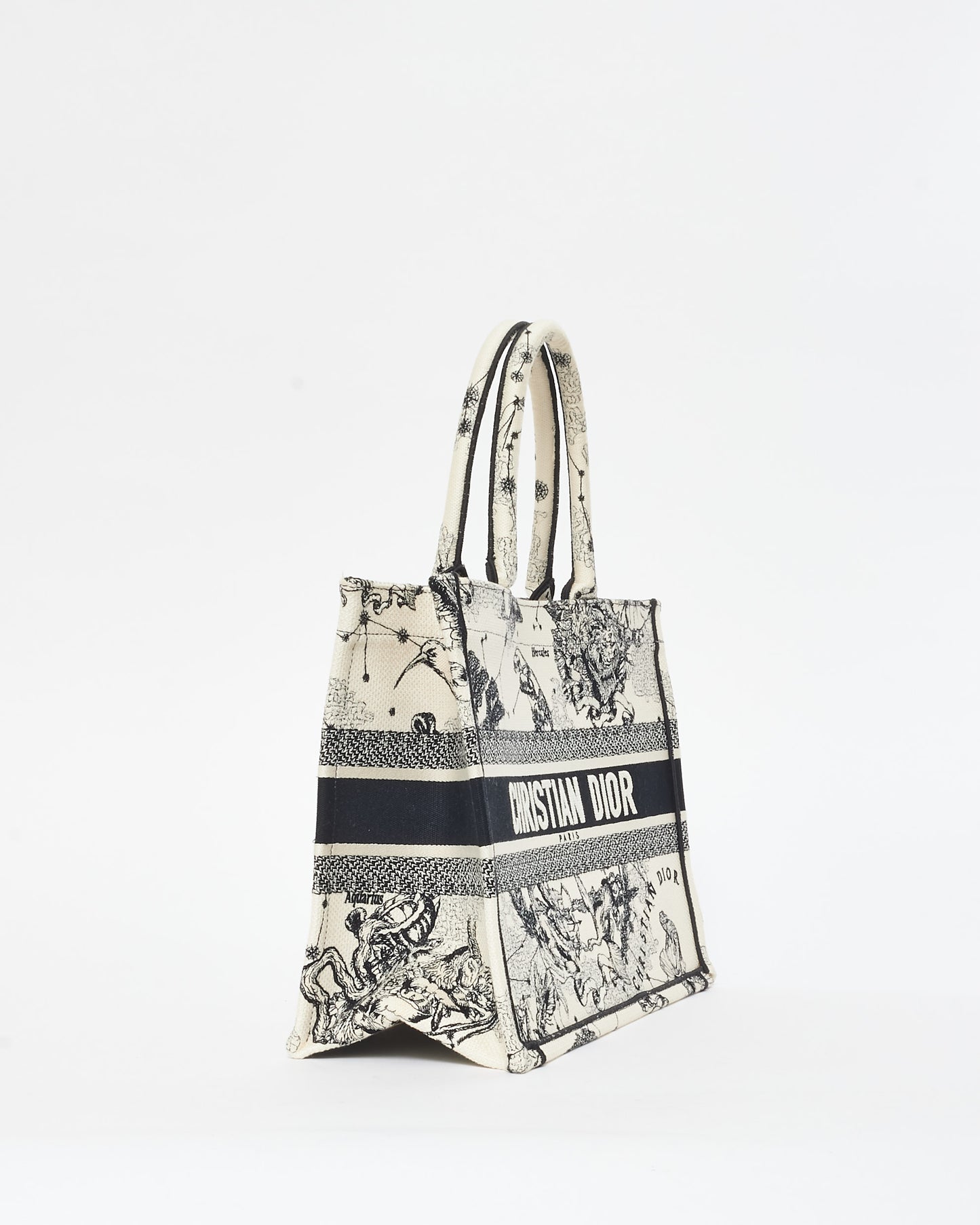 Dior White 
Black Canvas 2022 Toile De Jouy Zodiac Medium Book Tote