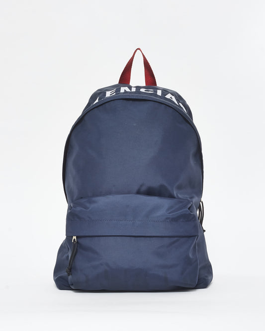 Balenciaga Navy White 
Red Logo Canvas Backpack