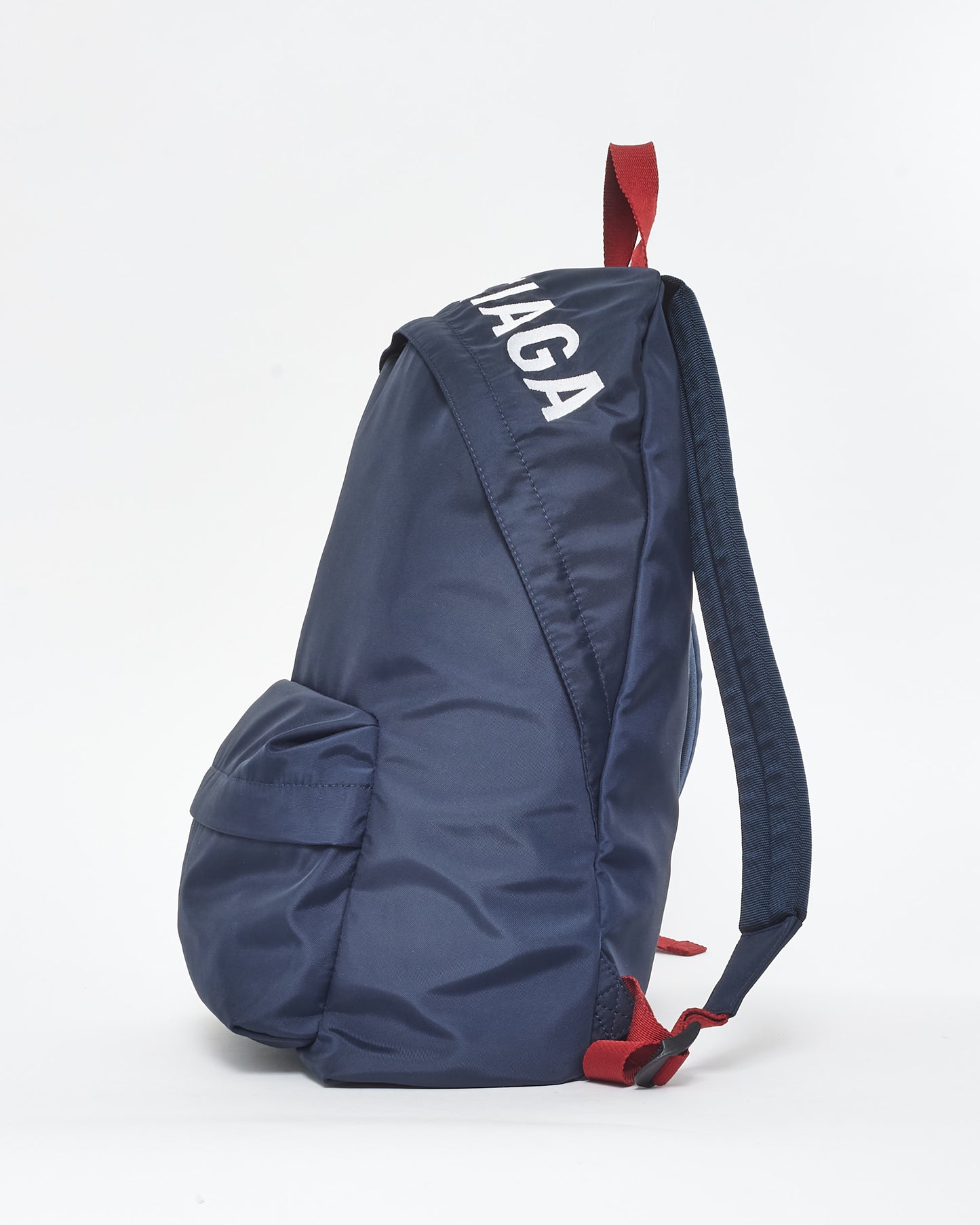 Balenciaga Navy White 
Red Logo Canvas Backpack