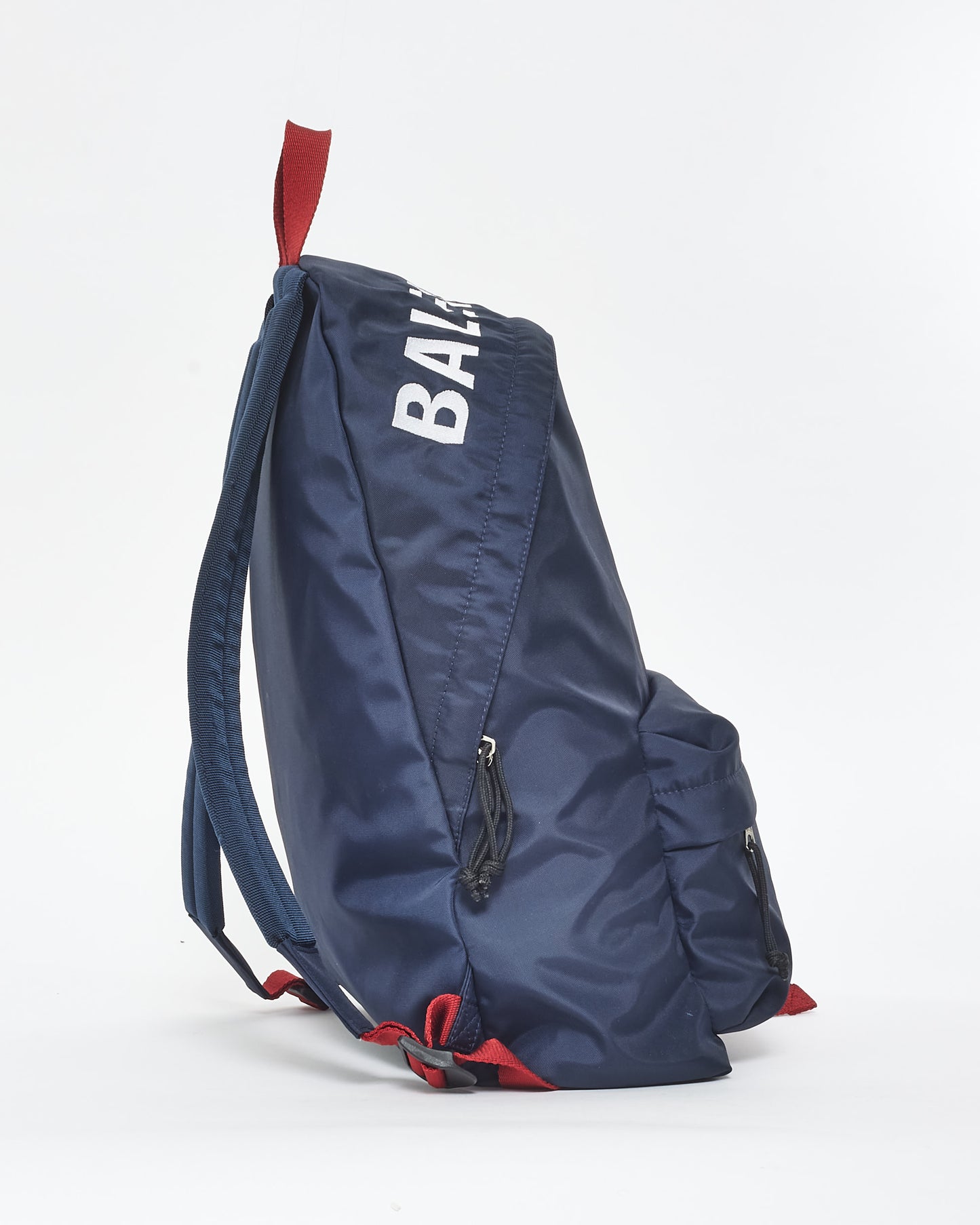 Balenciaga Navy White 
Red Logo Canvas Backpack