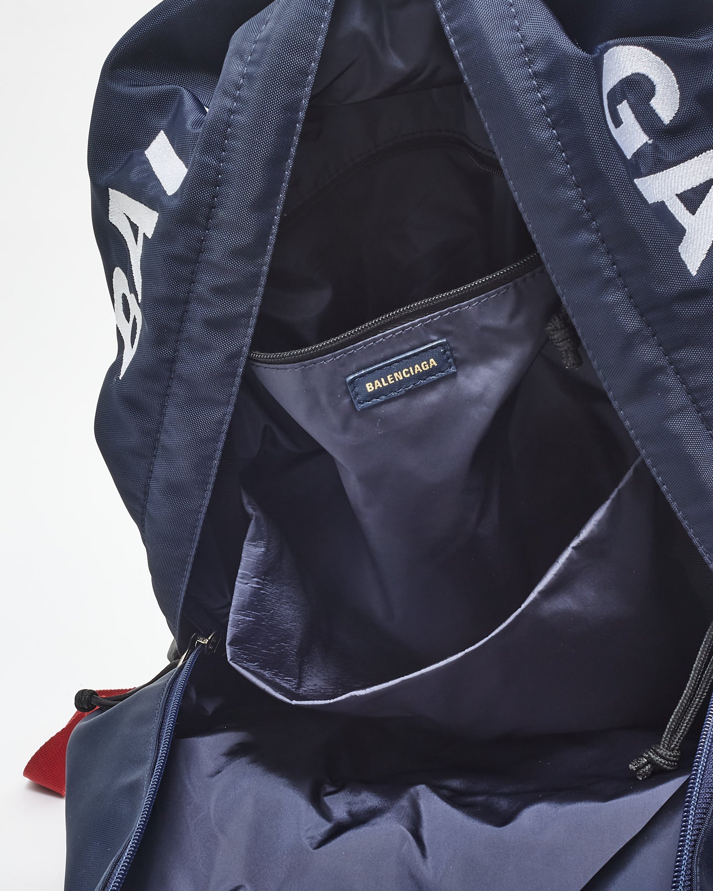 Balenciaga Navy White 
Red Logo Canvas Backpack