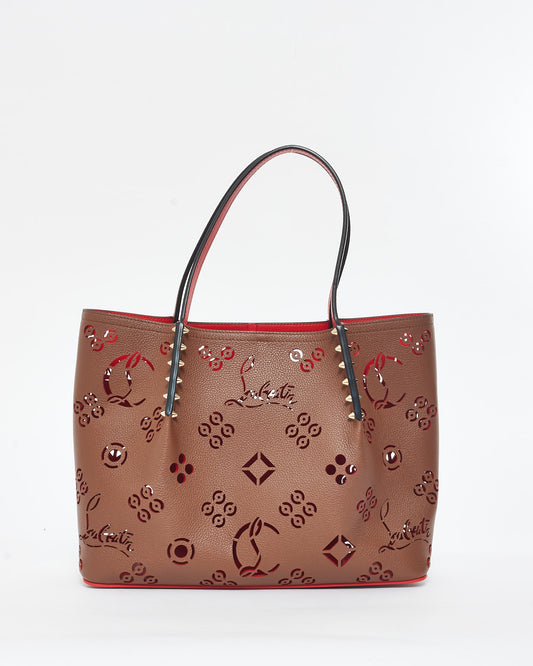 Christian Louboutin Brown Leather Cabarock Perforated Small Tote Bag