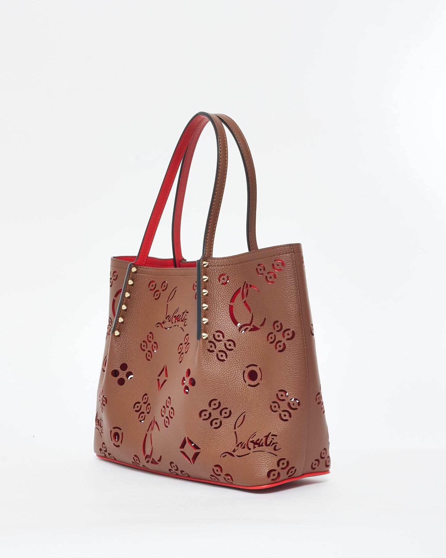 Christian Louboutin Brown Leather Cabarock Perforated Small Tote Bag