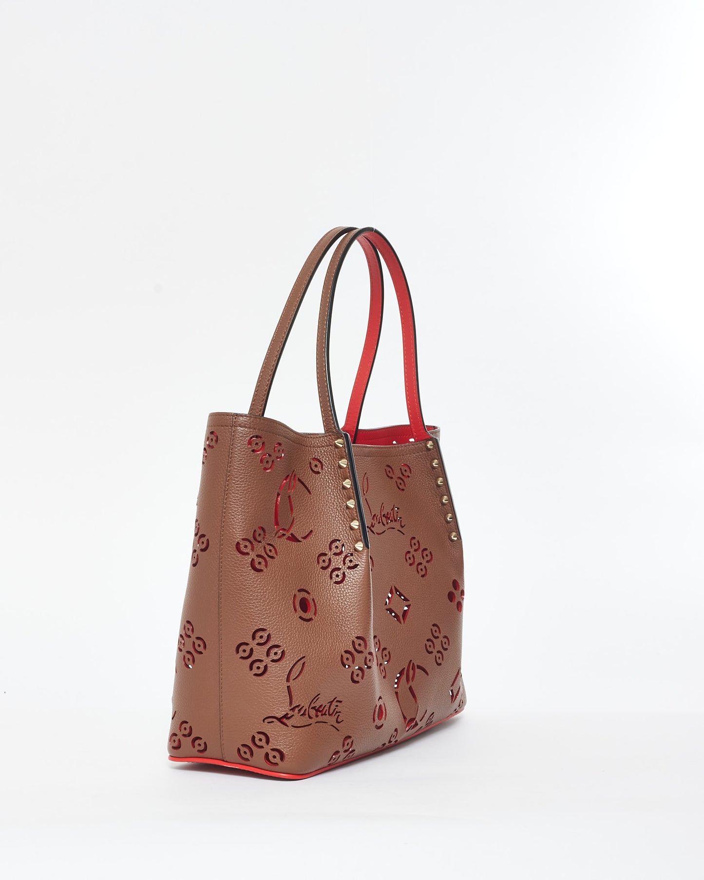 Christian Louboutin Brown Leather Cabarock Perforated Small Tote Bag