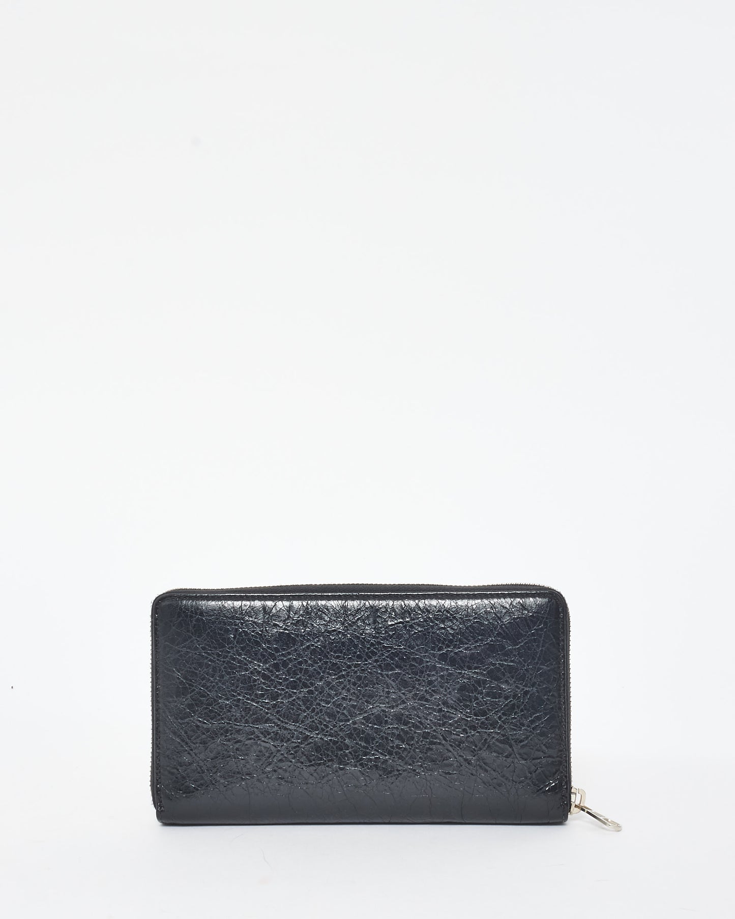 Balenciaga Black Crinkled Leather Long Zip Wallet